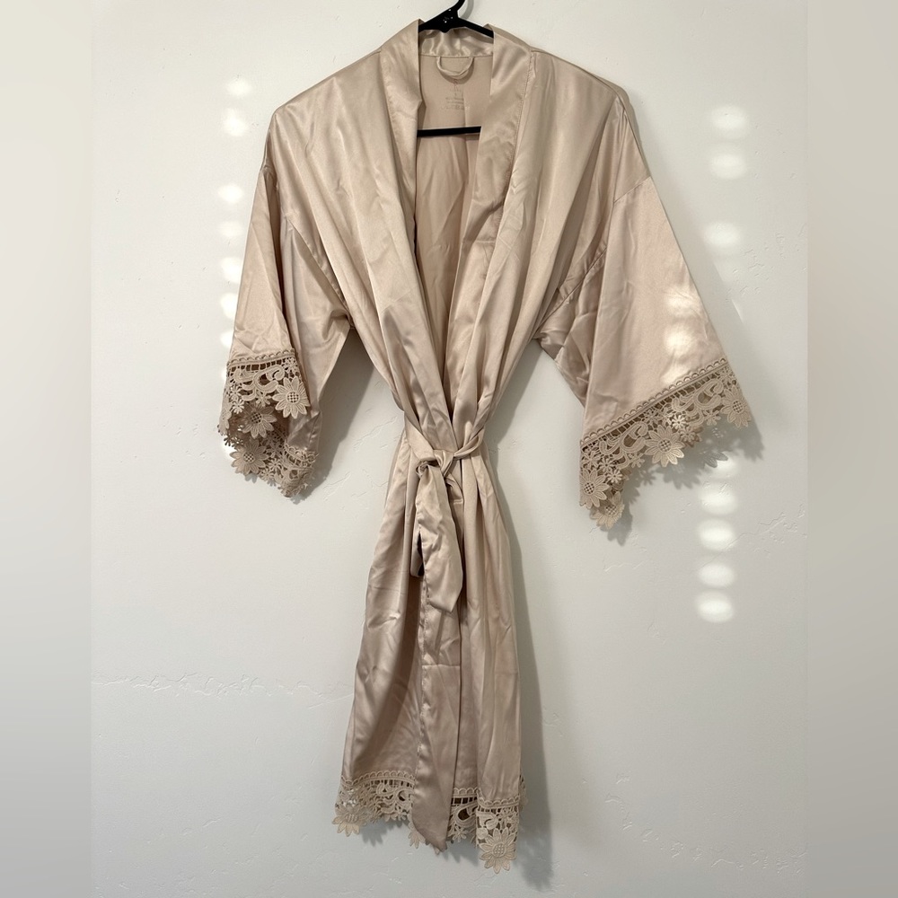 SIORO women’s satin robe lace silk kimono size S